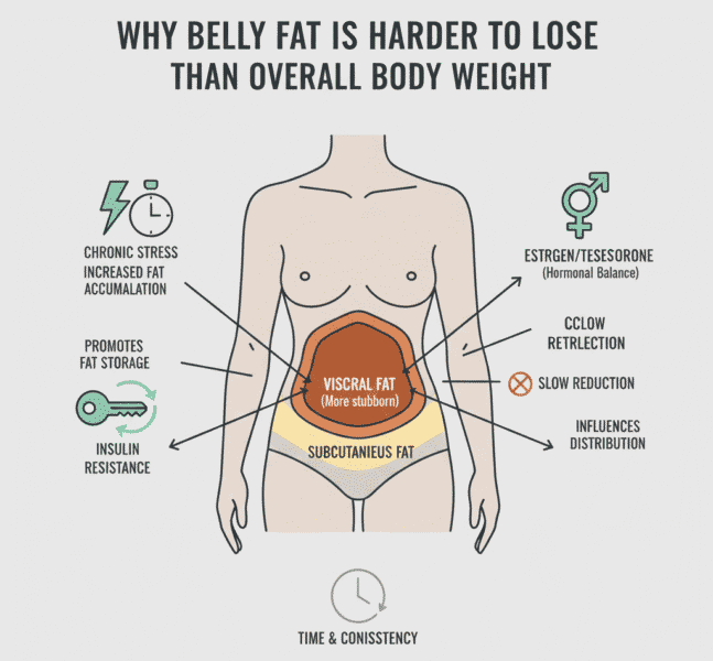 Belly fat is harder to lose